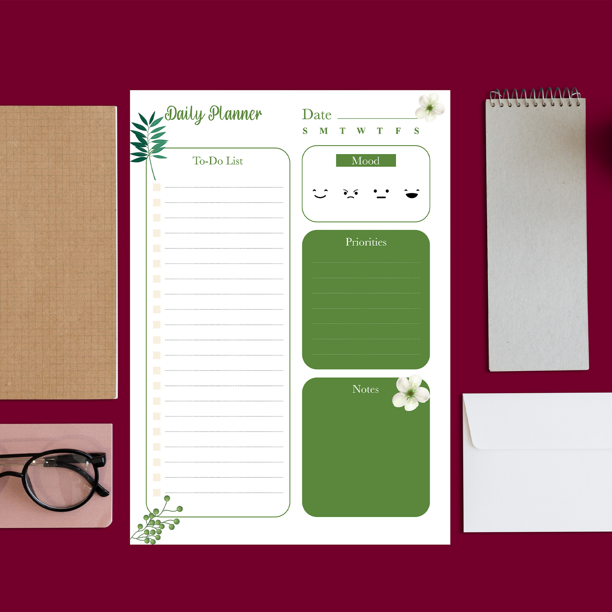 Printable Planner Inserts A5 Daily Page, Front Side