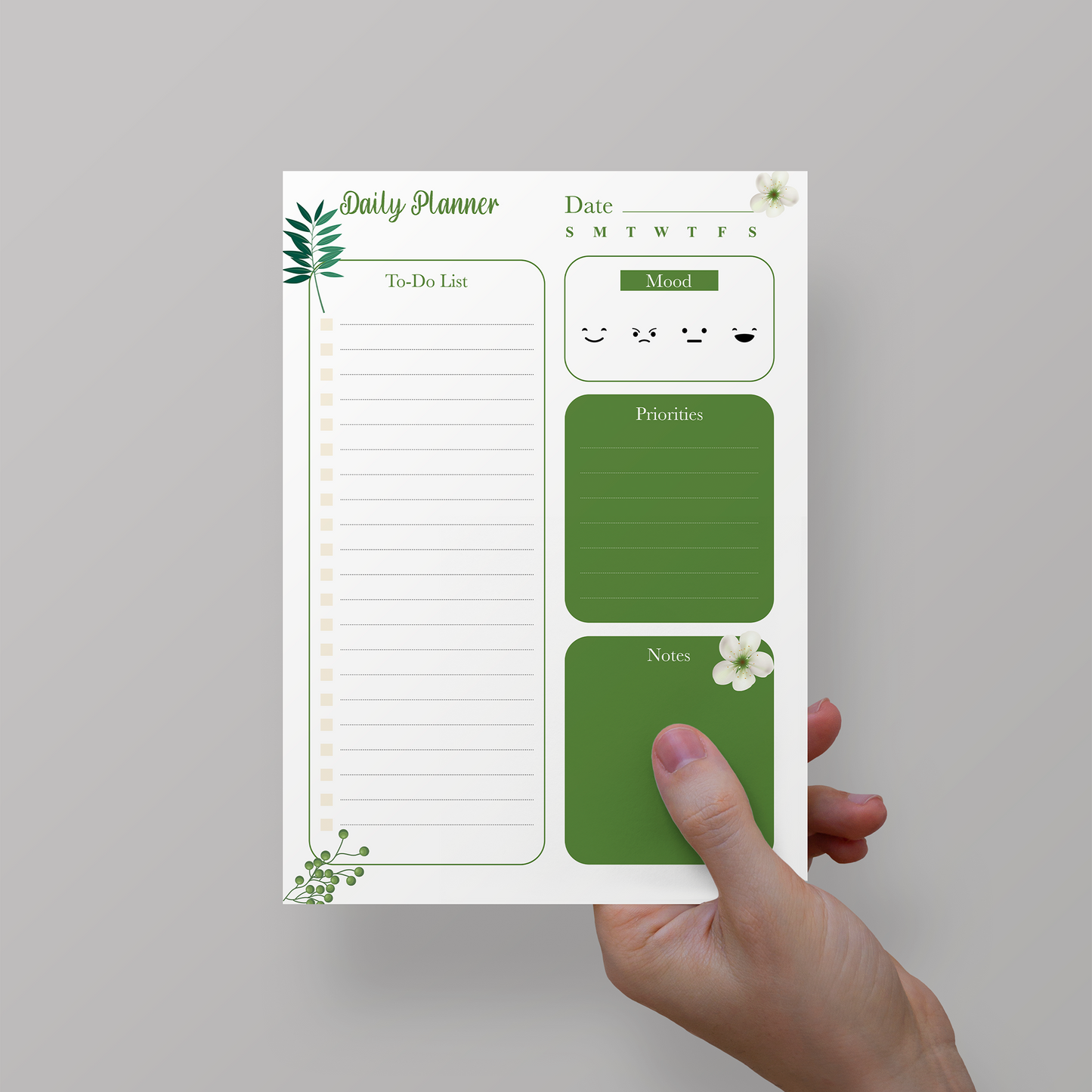 Printable Planner Inserts A5 Daily Page, Hand Holding Paper